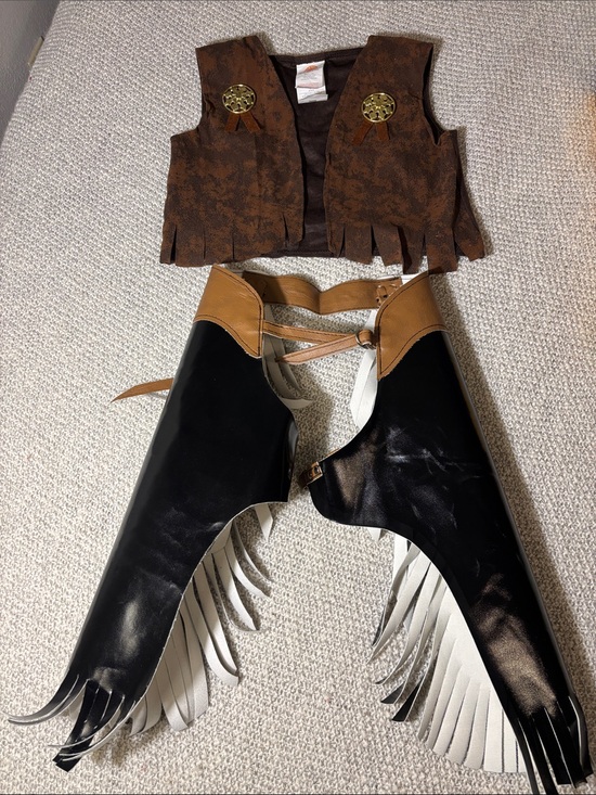 Other - Kids Black & Tan Chaps and Brown Western Fringe Vest Costume Set